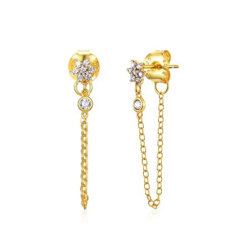 European And American Hot Selling S925 Silver Needle Chain Tassel Flower Zircon Copper Earrings