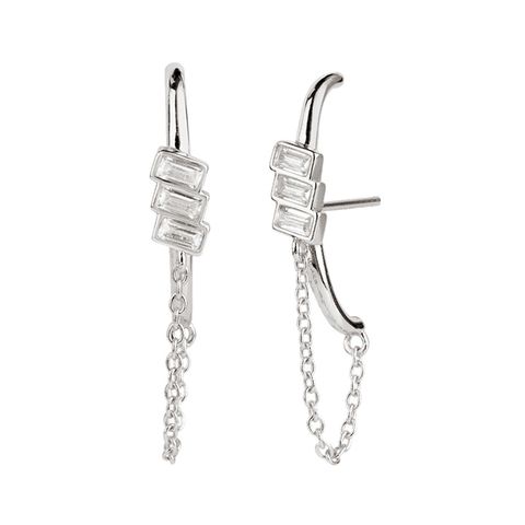 S925 Silver Needle Geometric Tassel Chain Earrings Fashion Trendy Square Zircon Earrings