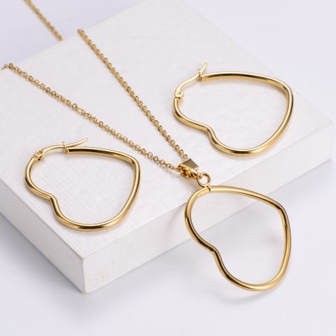 Stainless Steel 18K Gold Plated Korean Style Plating Heart Pendant Necklace