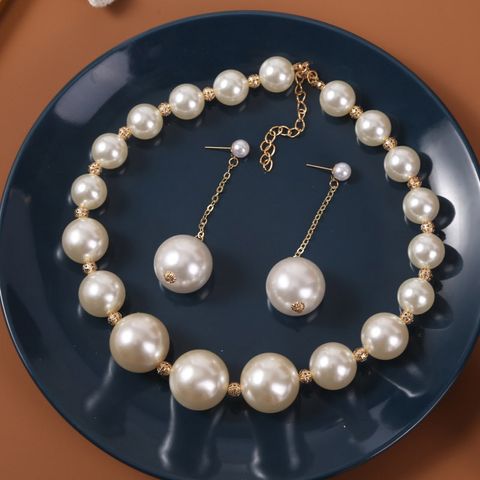 Exaggerated Big Pearl Earrings Necklace Set Personality Beaded Pendant Jewelry