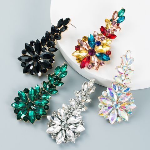 Pendientes De Flores Geométricos Largos Personalizados Serie De Diamantes De Imitación De Color De Moda