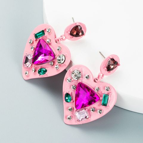 Creative Spray Paint Rhinestone Diamond Heart-shaped Earrings