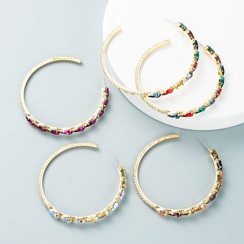Fashion Alloy Diamond Drop-shaped Rhinestone Large C-shaped Earrings