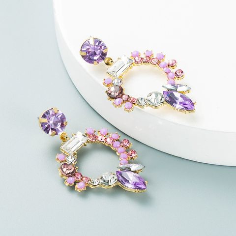 S925 Silver Needle European And American Fashion Colored Rhinestone Hollow Flower Alloy Earrings Accessories Wholesale