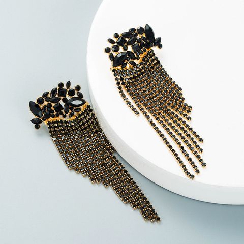 Fashion Color Diamond Series Geometric Long Tassel Claw Chain Earrings Catwalk Prom Earrings Accessories