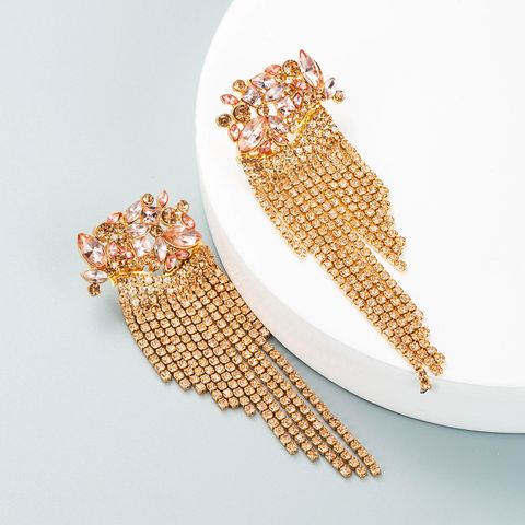 Fashion Color Diamond Series Geometric Long Tassel Claw Chain Earrings Catwalk Prom Earrings Accessories