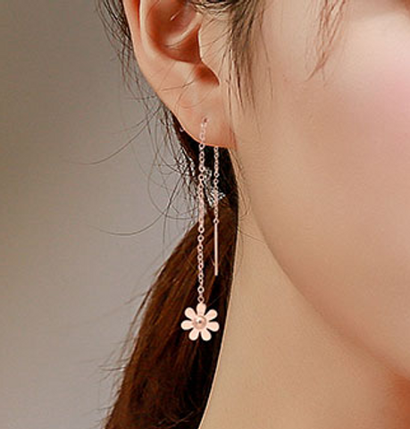 Koreanchrysanthemum Long Earrings Simple Titanium Steel Personalized Earrings