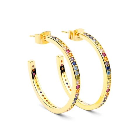 Micro-inlaid Color Zircon C-shaped European And American Simple Large Circle Earrings Jewelry