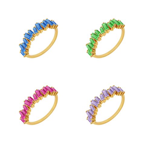 Rectangle Color Zircon Ring European And American Fashion Diamond 18k Copper Ring