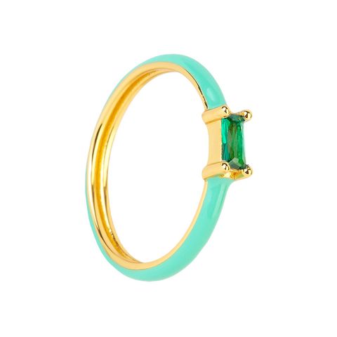 Colorful Epoxy 18k Gold Copper Ring European And American Inlaid Square Zircon Index Finger Ring