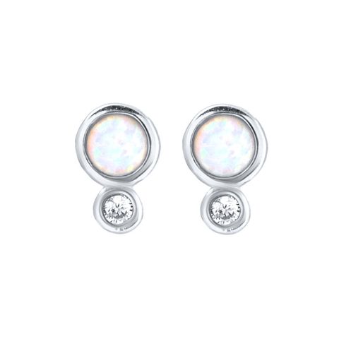 Sterling Silver Needle Micro Inlaid Opal Zircon Stud Earrings Women's Korean-style Simple Ins Cold Style Small Opal Earrings