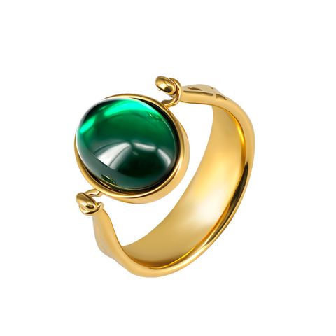 Cross-border New Arrival Electroplated 18k Real Gold Ring Bracelet Inlaid Green Gemstone Ring Men And Women Fashion Copper Ring