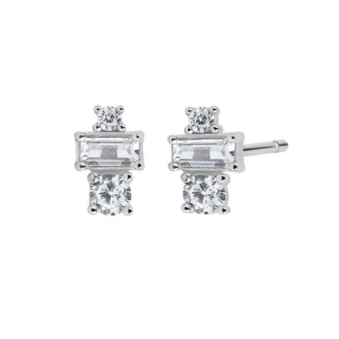 European And American Plated Real Gold Inlaid Zircon Four-claw Square Simple Geometric Earrings