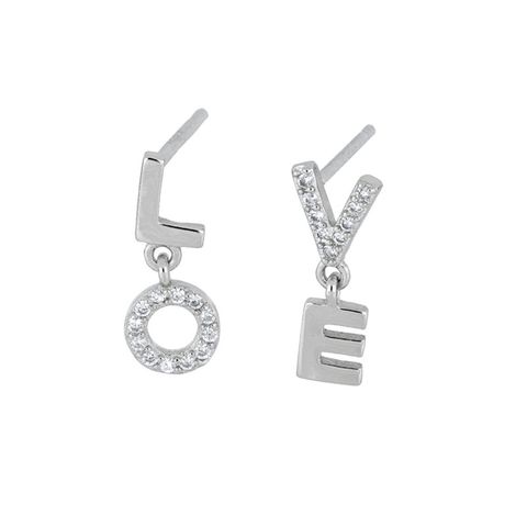 Sterling Silver Needle Creative Asymmetric Design Love English Letters Eardrops Stud Earrings Female Valentine's Day Gift Earrings