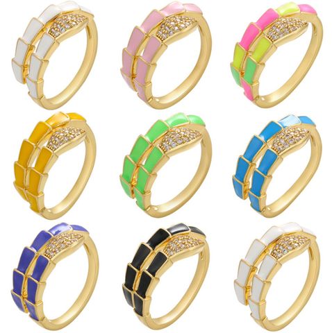 Korean Style Colorful Oil Necklace Snake Ring Female S Shape Cobra Scale Pattern Color Ring Cross-border Sold Jewelry Wholesale