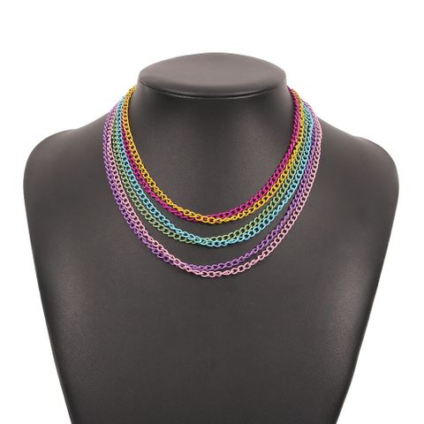Simple Exaggerated Geometric Color Chain Multilayer Necklace