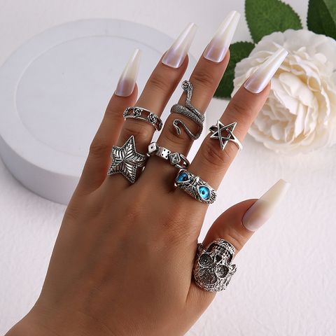 European And American Halloween Snake-shaped Skull Owl Animal Ring Combination 7-piece Set
