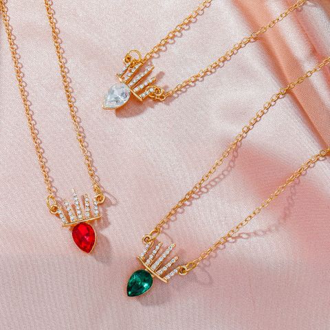 Cross-border New Arrival Creative Crown Pendant Necklace European And American Fashion Cool Diamond Inlaid Clavicle Chain Color Zircon Necklace For Women