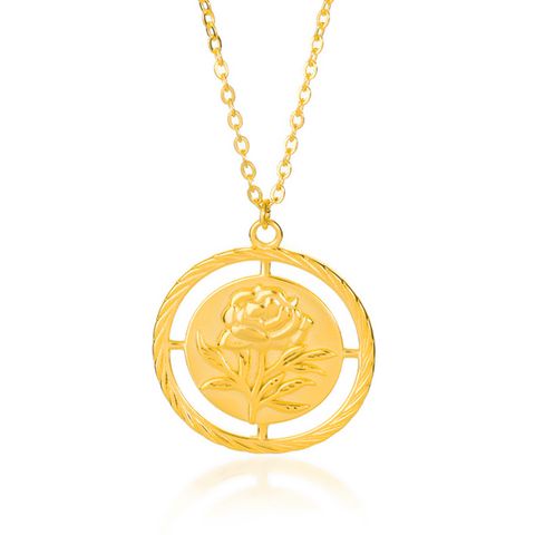 New Geometric Round Brand Rose Flower Fashion Embossed Gold Coin Necklace
