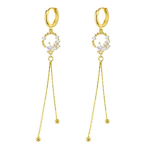 European And American Cross-border Fashion Simple Earrings Micro-inlaid Zircon Stars Long Tassel Earrings