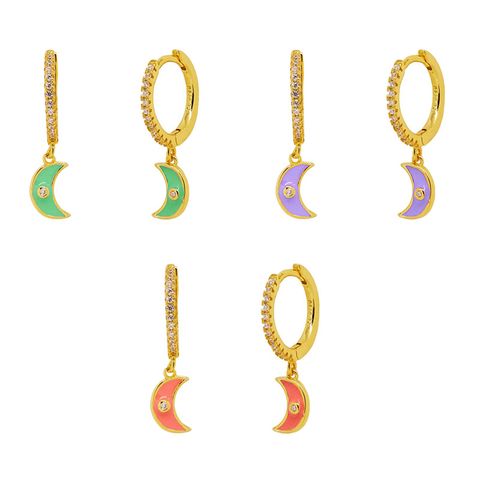 Cross-border European And American Diamond-studded Zircon Crescent Earrings Multicolor Oil Drop Moon Earrings