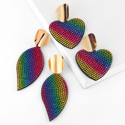 Farbe Strass Übertriebene Geometrische Liebe Runde Ohrringe