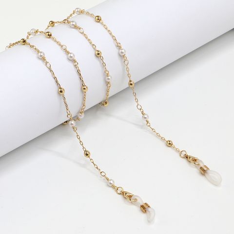 Factory Direct Sales Fashion Sweater Chain Eyeglasses Chain Two-purpose Golden Pearl Clip Beads Eyeglasses Chain Metal