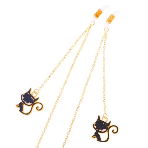 Non-slip Popular Metal Glasses Cord Gold Black Cat Pendant Handmade Eyeglasses Chain Cross-border