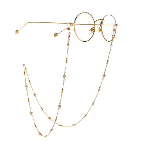 Hot Fashion Simple Gold Copper Bead Pearl Peach Heart Eyeglasses Chain Eyeglasses Chain