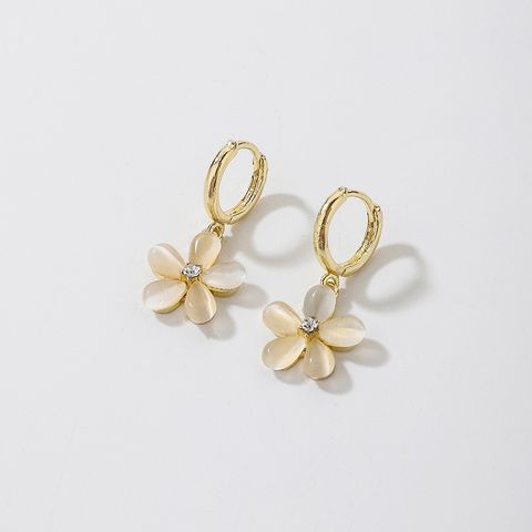 Sweet Rhinestone Opal Flower Earrings European And American Fashion Small Simple And Elegant Earrings
