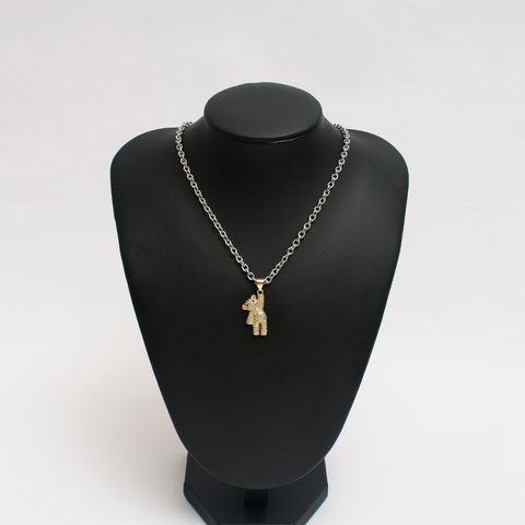 Simple Zircon Bear Titanium Steel Necklace Wholesale Jewelry