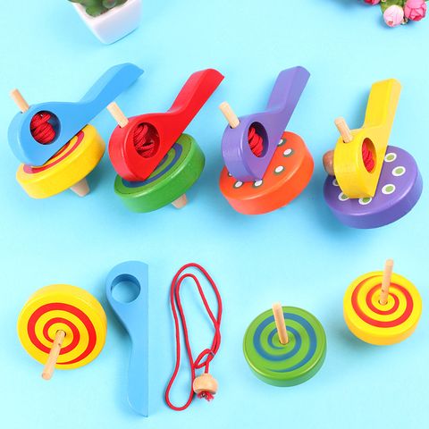 Wooden Handle Pull Wire Top Traditional Children's Wooden Educational Toys Colorful Top Wholesale