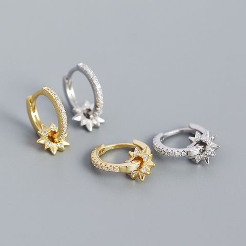 Yhe0371 Earrings S925 Silver Metal Rotating Five-pointed Star Diamond Earrings