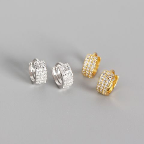 Yhe0145 European And American Personalized S925 Sterling Silver Geometric Three-row Drill Micro Inlaid Zircon Ins Style All-match Ear Clip Ear Studs