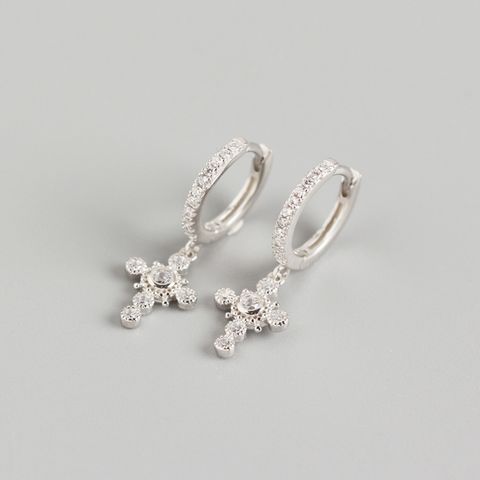 Yhe0192 S925 Sterling Silver Diamond Design Cross Ear Clip Earrings