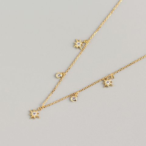 Yhn062 S925 Sterling Silver Geometric Star Design Sense Necklace Clavicle Chain