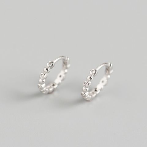 Yhe0174 S925 Sterling Silver Round Beads With Diamonds Earrings