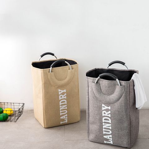 Plain Color Cotton And Linen Large Capacity Thickened Storage Bag Sundries Handle Bag Shoulder Bag Aluminum Alloy Handle Bag Dirty Clothes Hamper