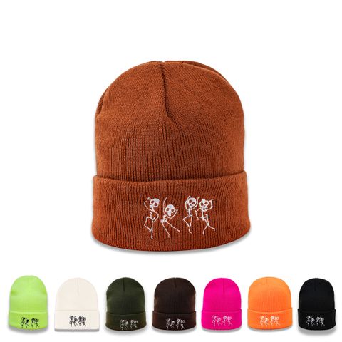 Orange Hat Korean Version Of The Trend Of Skull Dancing Knitted Hat Warm Ear Protection Hat Japanese Wild Wool Hat