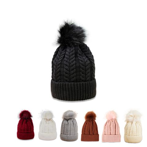 Pink Hat Korean Version Of Pure Color Wild Twist Woolen Hat Warm Fashion Hair Ball Trend Knitted Hat New