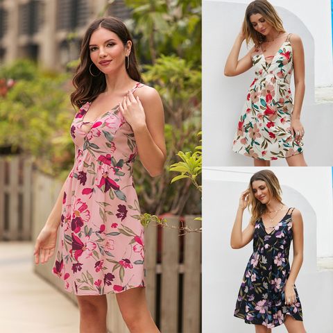 Europe And America Hot Sale Strap Tight Sexy Sling Print Dress Summer New