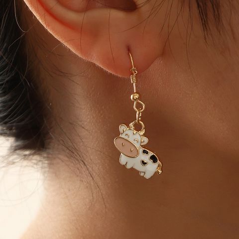 Cartoon Alloy Dripping Oil Soft Cute Little Cow Earring Ear Jewelry
