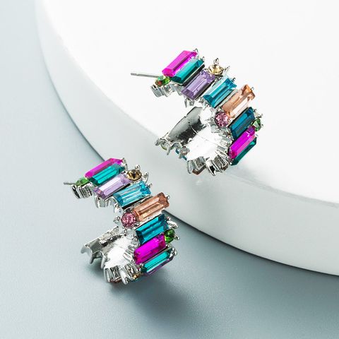 Fashion Flower Diamond Alloy Artificial Gemstones Earrings