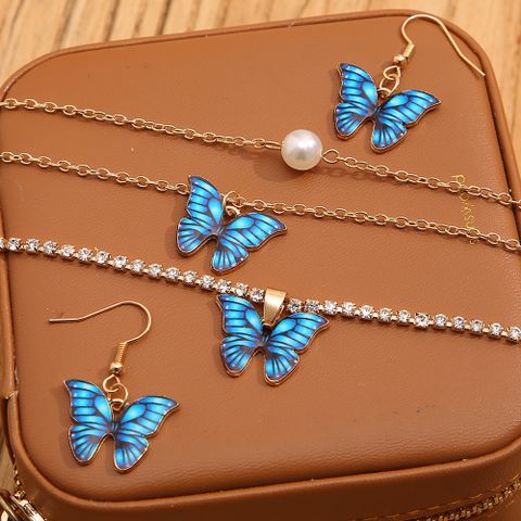 New Fashion Jewelry Set Simple Atmosphere Zircon Butterfly Necklace Earrings Bracelet Set