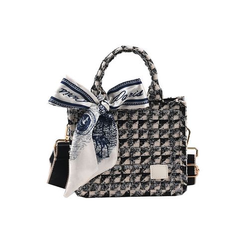 Women's All Seasons Canvas Lattice Streetwear Bowknot Square Zipper Handbag