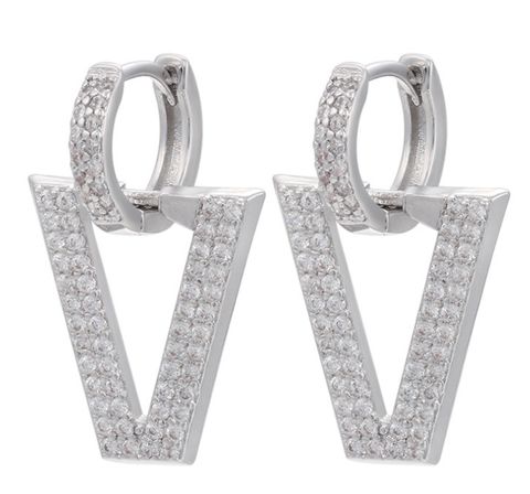 Foreign Trade Micro-inlaid Full Zircon Earrings Inverted Triangle V-shaped Trend Earrings Cross-border Accessories