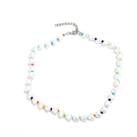 New Heart Pearl Short Necklace European And American Fashion Color Beaded Clavicle Chain Necklace