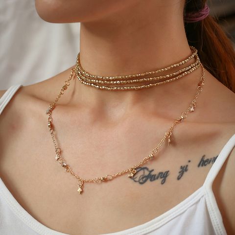 Cross-border New Arrival Chain Set Diamond Xingx Multilayer Collarbone Necklace Personality Eight-pointed Stars Beaded Necklace Necklace Women