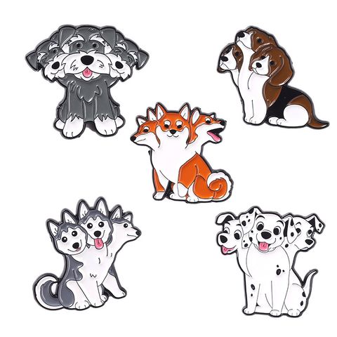 New Alloy Animal Series Brooch Creative Cartoon Three-headed Fox Puppy Shape Paint Coat Badge