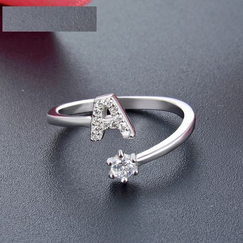 26 English Letters Diamonds Sterling Silver S925 Silver Ring Opening Jewelry